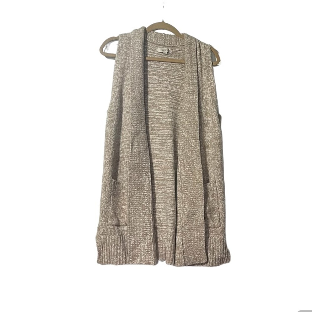 LOFT Tan Sleeveless Cardigan Vest Drape Size Medium